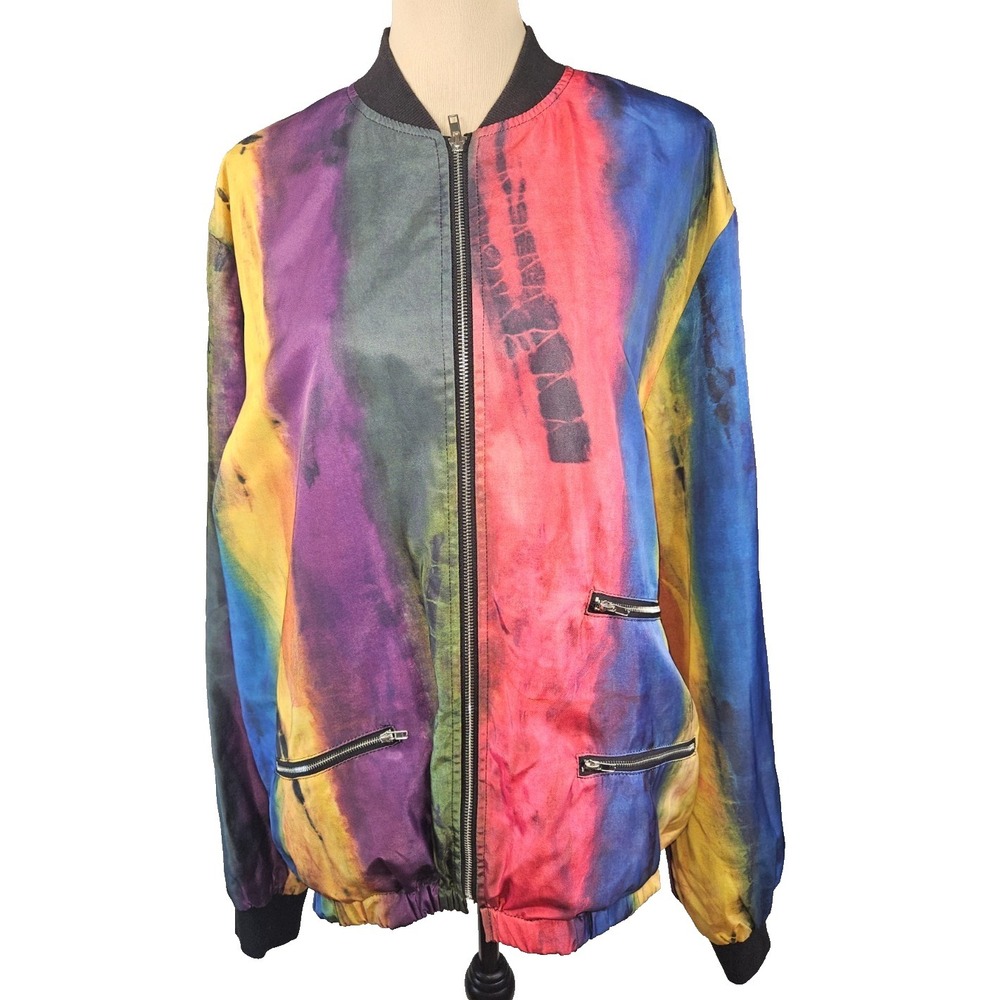 Yingjie Tie-Dye Bomber Jacket Y2K Zip Festival Streetwear Oversized 2XL